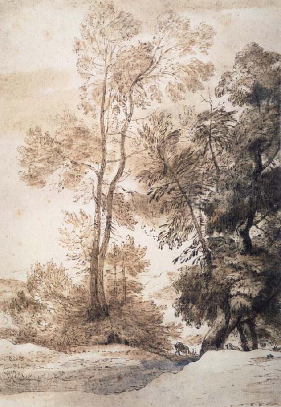 John Constable Landscape with trees and deer,after Claude july 1825 oil painting picture